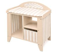 howa Commode à langer pour poupée Stripes Table à langer en bois 27403 | Table à langer pour poupées jusqu'à 48 m avec coussin, panier et cintre, meuble de poupée beige avec textiles rayés