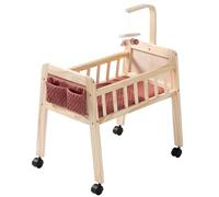 howa Grace 2170 Lit pour poupée en bois avec roulettes, mobile, matelas, couverture et sac en tissu pour poupées jusqu'à 50 cm
