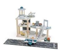 howa Jouet d'aéroport en bois avec avion et hélicoptère - Kit de jeu d'avion avec piste, tour, véhicules et 4 figurines - Ensemble de jouets en bois avec accessoires de 18 pièces 7018