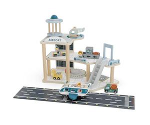 howa Jouet d'aéroport en bois avec avion et hélicoptère - Kit de jeu d'avion avec piste, tour, véhicules et 4 figurines - Ensemble de jouets en bois avec accessoires de 18 pièces 7018