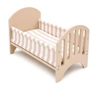 howa Lit de poupée Stripes en bois avec coussin et couverture 21403 | Lit de poupée beige pour poupées jusqu'à 48 cm avec textiles au design moderne en tissu rayé beige/blanc