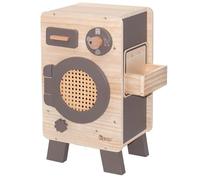 howa Machine à laver pour enfants en bois - Machine à laver avec tambour rotatif, régulateur de bruit de clic, compartiment à détergent, porte-ustensiles, taupe naturelle 4826