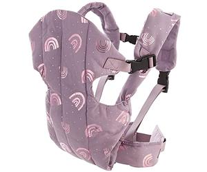 howa Porte-poupée ventral pour poupées bébé jusqu'à 50 cm Rainbow 29512 | Accessoires pour poupée bébé, porte-bébé pour poupée, bretelles réglables, couleur mauve avec imprimé arc-en-ciel brillant