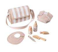 howa Sac à langer pour poupée Stripes Accessoires de poupée avec 7 | Accessoires de poupée Sac à langer pour poupées avec couche, bavoir, biberon, peigne, tube à crème, boîte à poudre