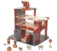 howa Toy caserne de Pompiers Pompiers avec Camion de Pompiers en Bois 7017 | Caserne de pompiers, avec camion de pompiers, hélicoptère et de nombreux accessoires