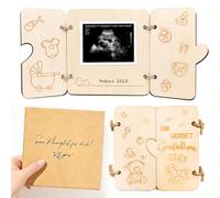 HOWAB Annonce de grossesse avec cadre en bois comme cadeau : annonce de grossesse - vous deviendrez grand-mère et grand-père, annonce de bébé faite à la main cadeau surprise pour les futurs