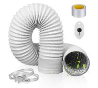 HOWAB Tuyau Evacuation Seche Linge: Conduit D'air Flexible 100mm×2m, Tuyau D'évacuation en Feuille d'aluminium et PVC, avec 2 Colliers de Serrage en Acier, pour Hotte Aspirante, Climatisation (Blanc)