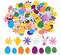 HOWAF 100pcs Paillettes Pâques Autocollants Mousse Stickers Auto-Adhésifs pour Pâques Enfant Artisanat Activités, Oeuf de Pâques Lapin Poussin Gomettes pour Enfant Pâques Bricolage Scrapbooking