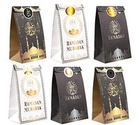 HOWAF 12 Sachet Ramadan, Sac Cadeau Ramadan, Sac Cadeau Eid Mubarak Sac en Papier, Sachet Bonbon Eid Mubarak, Sac eid mubarak, Sac Aïd Moubarak Pochette Cadeau avec Autocollant pour Eid Mubarak