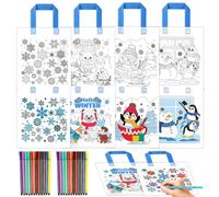 HOWAF 12 Sacs Cadeaux de Noël Sacs à Main à Colorier & 24 Couleurs Stylo, Sac Cadeau Noel Graffiti Hiver Sac Noel Flocon de Neige pour DIY Peinture des Enfants Décorations de Noël à Colorier, C