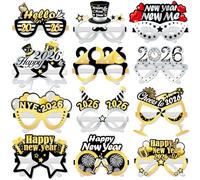 HOWAF 12pcs Bonne Année Lunettes de Fête 2026 Nouvel an Accessoires Photobooth Lunette En Papier Paillettes Noir Or Cotillons du Nouvel an 2026 Lunettes pour Adultes Enfants Decoration Nouvel an 2026