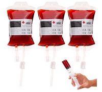 HOWAF 12pcs Sac de Sang Boissons, Poche de Sang, IV Sacs de Sang 350ml avec Seringues et Autocollants Groupes Sanguins pour Halloween Zombie Party décorations d'infirmière