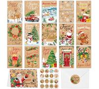 HOWAF 16 Carte de Noel avec Enveloppe et Autocollant, Carte Joyeux Noel Carte de Voeux Noel en Papier, Cartes de Noel, Carte Noel, Autocollant Noel Stickers Noel pour Cadeau Noel, Cadeaux Noel