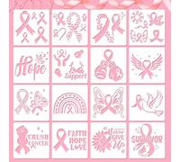 HOWAF 16 Pochoir Ruban Octobre Rose Accessoires, Plastique Réutilisable Pochoirs pour Peinture Ruban Rose Decoration Octobre Rose Pochoir Peinture Pochoir Enfant Sensibilisation au Cancer du Sein