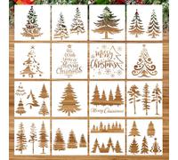 HOWAF 16 Pochoirs de Sapin de Noël, Pochoirs Réutilisables en Plastique, 15 cm x 15 cm
