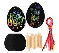 HOWAF 20 x Kit de Scratch Art Oeufs de Pâques décoration à Suspendre avec Corde Dessin Gratter pour Enfants Loisirs créatifs de Pâques et Cadeaux