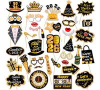 HOWAF 2024 Nouvel an Accessoires Photobooth Drôle DIY Kit Photo Booth Props 2024 Nouvel adéguisement Masquerade Chapeau Lunettes pour Adultes Enfants Nouvel an Anniversaire Mariage décoration, 41Pcs
