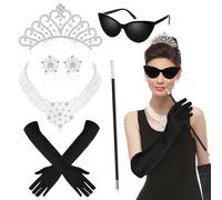 HOWAF 20s Costume Femme, Accessoires 20s Couronne en Cristal, Collier de Perles Boucles d'oreilles Gants Lunettes de Soleil pour Costume 1920s, Costume d'halloween 20s, Costume de Carnaval