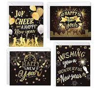 HOWAF 24 Carte de Voeux 2026 avec Enveloppes, Carte de Voeux Bonne Année 2026 Happy New Year pour Cadeau Nouvel An, Deco Jour de l'An, Decoration Nouvel An 2026, Or Noir