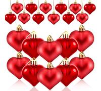 HOWAF 24 pièces Ornements de Coeur Deco Saint Valentin, 2 Styles Différents Boules de Coeur Boules de Noël en Forme Coeur Sapin de Noël Décorations Saint Valentin à Suspendre Coeur, Rouge