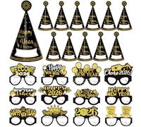 HOWAF 24Pcs Decoration Nouvel an 2026, Bonne Année 2026 Chapeaux de Fête du Nouvel An 2026 Conique Chapeau Lunettes Drole pour Cotillons du Nouvel an 2026 Accessoires de Photo Favours Accessories