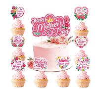 HOWAF 25 Pcs Decoration Fête des Mères Cake Topper Happy Mother's Day Cake Topper Décorations de Gâteau Fête de Mère Topper Gateau Fete des Meres Cupcake Topper Deco Gateau pour Cadeau Fete des Meres