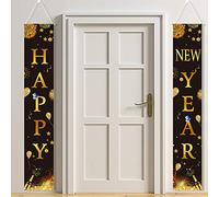 HOWAF 2pcs Decoration Nouvel an 2026 Bannière, Deco Fete Nouvelle Année, Bonne Année Bannière, Nouvel an Porte Signe Bannière pour Noir et Or Nouvel an deco fournitures