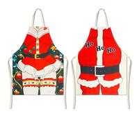 HOWAF 2pcs Tabliers de Noël en Lin pour Femme Homme Tabliers de Cuisine De Noël, Tablier de Père Noël Sexy pour Adulte Noël Drôle Dîner de Famille Cuisson Barbecue Flirty Décoration de Robe de Noël