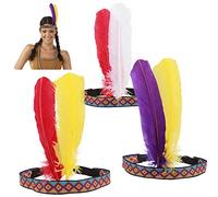 HOWAF 3 Pièces Indien Bandeau Plume Bandeau Coiffe Indienne Carnaval Costume Chapeaux Accessoires pour Femmes Enfant Hommes, Taille Unique