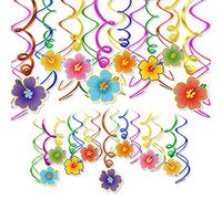 HOWAF 30 Pcs Hawaïenne Suspendus Tourbillons Fleurs d'hibiscus Tourbillons Décorations de Plafond pour Fête de Luau Tiki Hawaïen Tropical Anniversaire Mariage Décorations Fête Fournitures