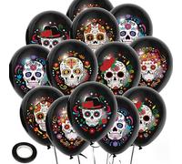 HOWAF 30 Pièces Ballons du Jour des Morts - Fiesta Mexicaine Tête de Crâne en Latex - Décoration Halloween pour Cinco De Mayo