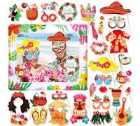 HOWAF 31pcs Accessoires de photomaton pour Fete Hawaienne, Accessoires de Fete Hawaienne et Cadre Gonflable geant pour photomaton de Fete Hawa?Enne, Accessoires de Fete Hawaienne