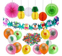 HOWAF 33pcs Summer Party Deco Papier Ananas Flamants Hawaiian Décoration Guirlande Tropicale Ballons Flamingo Confetti pour Fête Hawaiian Luau Anniversaire Fete Decoration Theme Plage