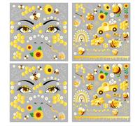 HOWAF 4 Feuilles Abeille Tatouage Halloween pour Visage, Tatouage Temporaire Carnaval Autocollant Visage pour Deguisement Abeille, Deguisement Halloween Costume