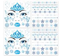 HOWAF 4 Feuilles Flocon de Neige Tatouage Halloween pour Visage, Tatouage Temporaire Frozen Autocollant Visage pour Costume Frozen, Deguisement Halloween Costume