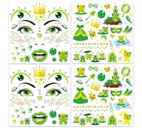 HOWAF 4 Feuilles Grenouille Tatouage Halloween pour Visage, Tatouage Temporaire Carnaval Autocollant Visage pour Deguisement Grenouille, Deguisement Halloween Costume