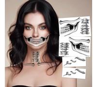 HOWAF 4 PCS Squelette Tatouage Halloween pour Visage, Squelette Visage, Serpent Clavicule, Maquillage Squelette Tatouage Temporaire pour Deguisement Dia De Los Muertos, Deguisement Halloween