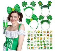 HOWAF 4 Saint Patrick Accessoire Bandeaux pour la Saint Patrick Vert Chapeau Saint Patrick Deguisement Chapeau Saint Patrick Tatouages Temporaires Shamrock St Patrick's Day Saint Patrick Decoration