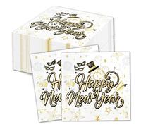 HOWAF 40 Serviette Papier Nouvel An 2027, Serviettes Happy New Year Serviette de Table Papier Jetable pour Deco Jour de l'An, Decoration Nouvel An 2027, Decoration Table Bonne Année, Blanc Or