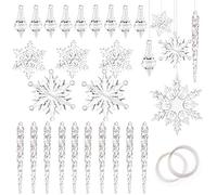 HOWAF 40PCS Décoration de Noël Glaçons Flocon de Neige Suspendus pour Arbre, Mariage, Fête d'Anniversaire, Vacances Hiver - Cristal Ligne Incluse