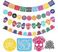 HOWAF 42 Ft Bandierine Dia De Los Muertos Decorazioni Cinco de Mayo in Feltro, Giorno Dei Morti Cranio Bandiere Fiesta Messicana Bandierine Striscione Halloween per Decorazioni Halloween, B