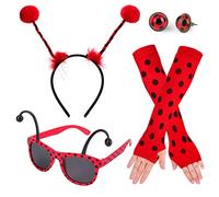 HOWAF 4PCS Déguisement Ladybug Accessoire, Serre Tete Ladybug Bandeau Antenne d'Coccinelle Lunettes d'Coccinelle Bracelets Boucles d'Oreilles pour Deguisement Halloween Costume Cosplay Party