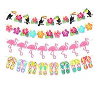 HOWAF 4pcs Hawaïenne Tropicale Bannières, Flamingo Hibiscus Tropicale Garland en Forme De Flip Flops Luau Tiki Hawaïen Bunting pour Decoration Hawaienne Deco Tropicale Decoration Plage Deco Hawaienne