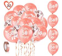 HOWAF 50 Ans Or Rose Anniversaire Décorations pour Femme, 30 Pièces Or Rose Anniversaire de Baudruche Latex Confettis Ballons Helium pour Femme Anniversaire décorations de fête Fournitures (âge 50)