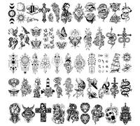 HOWAF 52 Feuilles Tatouage Ephemere Femme Hommes Adultes Noir, Crâne Papillon Serpent Fleur De Rose tatouage Temporaire Imperméables Art Tatouage Autocollant Faux Tatouage Femme Hommes Corps Bras Cou