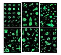 HOWAF 6 Feuilles Système Solaire Cosmos thème Tatouages temporaire pour Enfants, Brillent dans Le Noir Tatouages ephémères Fille Garcon Enfants de Fête Anniversaire Cadeau Pinata
