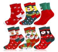HOWAF 6 Paires Nouveauté Chaussettes de Noël de pour Enfants Adultes, Chaud Coton Noël Chaussettes pour Homm Femm Fill Garçons Cadeau de Noël, Unisexes Chaussettes pour Noël Réveillon Sac Boîte