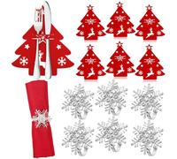 HOWAF 6 Ronds de Serviette Flocon de Neige + 6 Porte-Couverts de Noël, Rond de Serviette de Table Porte-Serviettes Flocon de Neige Boucle de Serviette de Noël Pochette Couvert Party Table Decorative