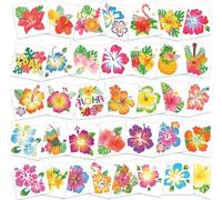 HOWAF 72 Hawaii Tatouage Ephemere Femme Enfant Hibiscus Tatouage, Fleur Hawaienne Tatouage Paillette Enfant Fleur d'Hibiscus Hawaii Autocollants Faux Tatouage Temporaire pour Deco Hawaienne Tropical