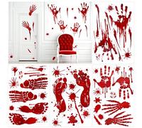 HOWAF 80+ pcs Halloween Saignant Mains avec éclaboussure de Sang Autocollants Fenêtre Halloween Décoration de fête pour Maisons hantées Salle De Bains Mur